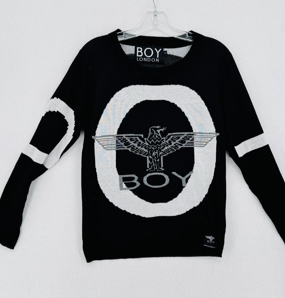 Boy London Black Knit Cotton Silver Eagle Logo Graphic Pullover Sweater Sz S